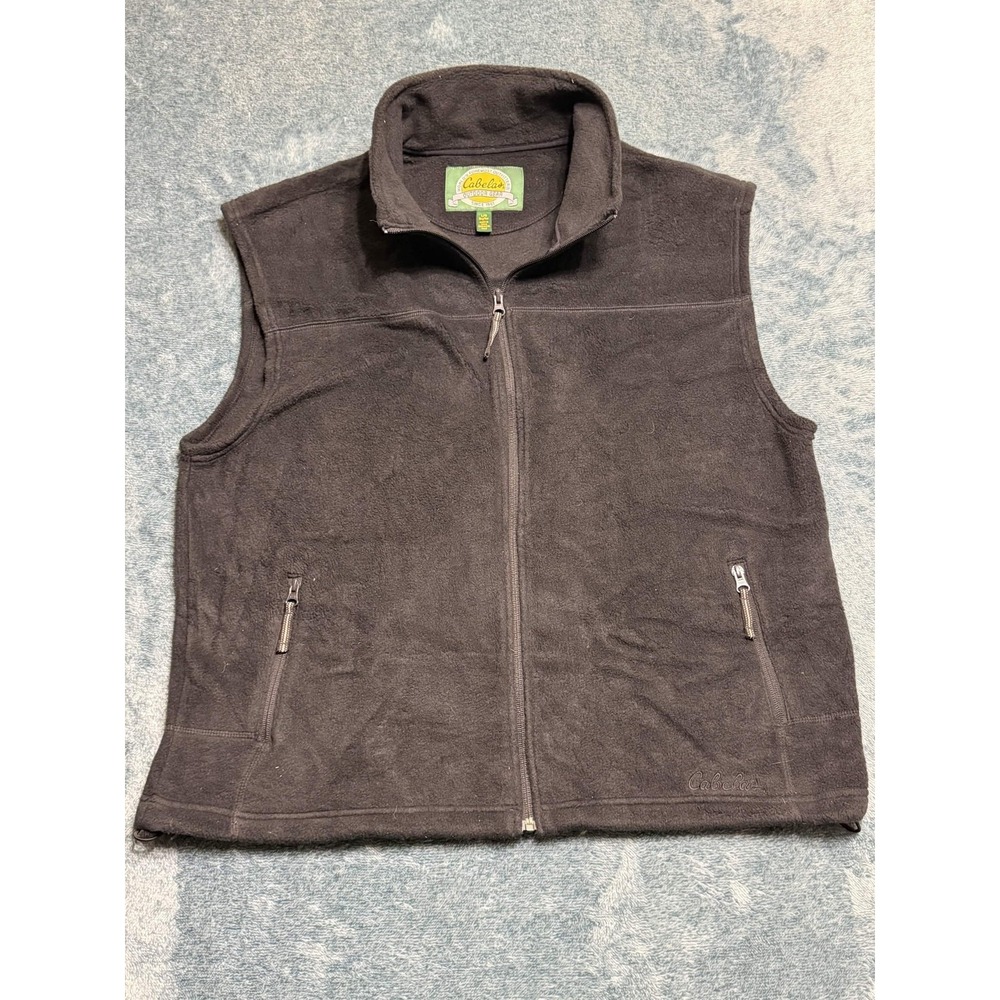 Cabela's Vest Large Men's Black Full Zip Fleece Outdoor Gear Pockets Warm